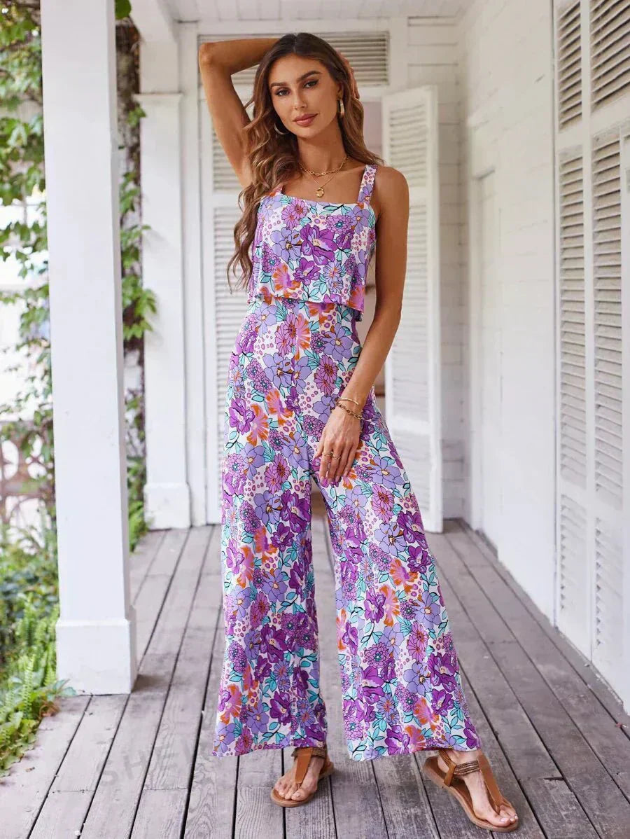 Elegant floral jumpsuit styled for occasion