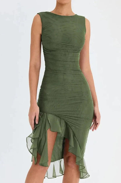 Morgan | Ruched Midi Wedding Guest Dress