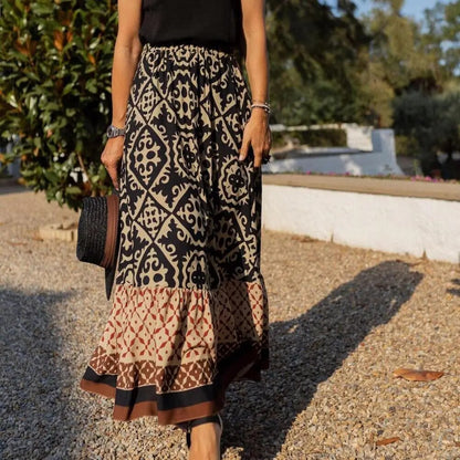 Savanna | Boho Printed High Waisted Maxi Skirt