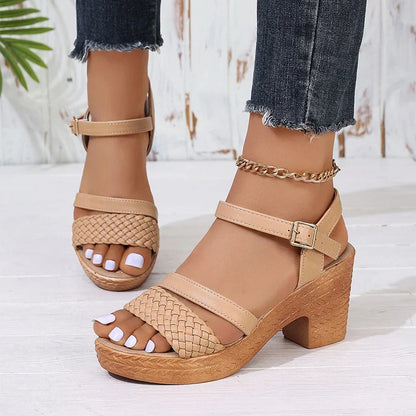 Bryony woven ankle strap platform sandals front view