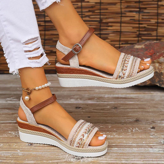 Kendall boho beaded cushioned comfort sandals front view