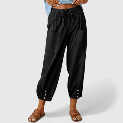 Wide-leg linen trousers in blue colourway