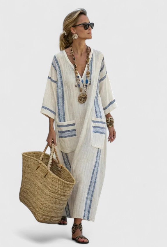 Kyvanna | V-Neck Striped Summer Maxi Dress