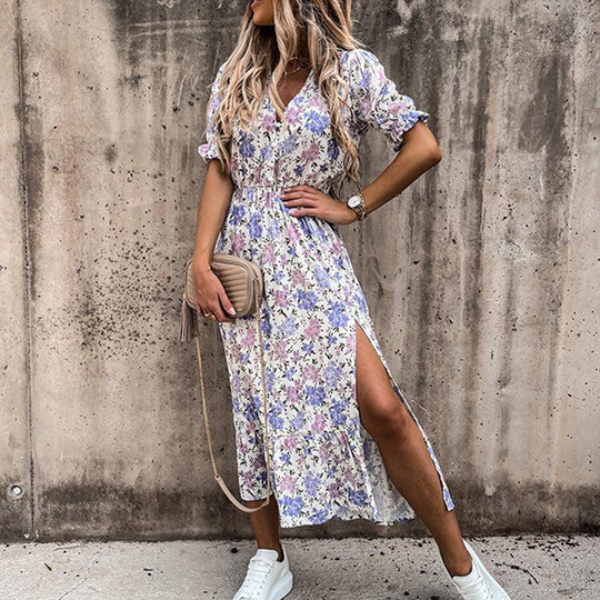 Posy | Floral Smocked Side Split Midi Dress