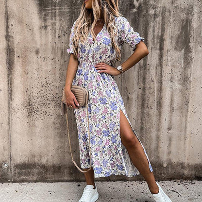 Posy | Floral Smocked Side Split Midi Dress