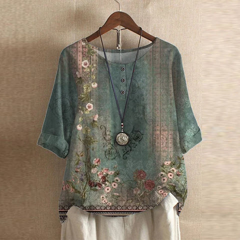 Jennifer | Vintage Floral Print Relaxed Blouse