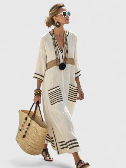 Kyvanna | V-Neck Striped Summer Maxi Dress