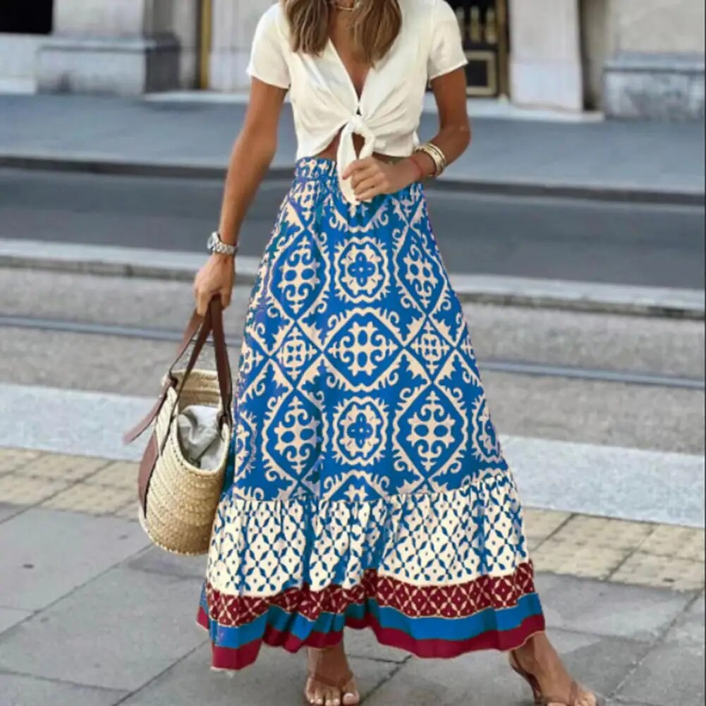 Savanna | Boho Printed High Waisted Maxi Skirt