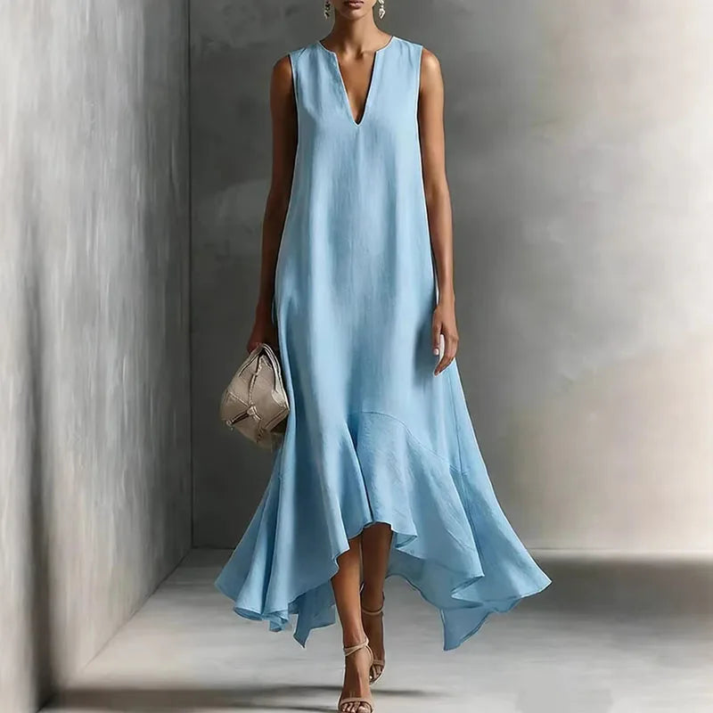 Adriane | V-Neck Ruffle Hem Maxi Sundress