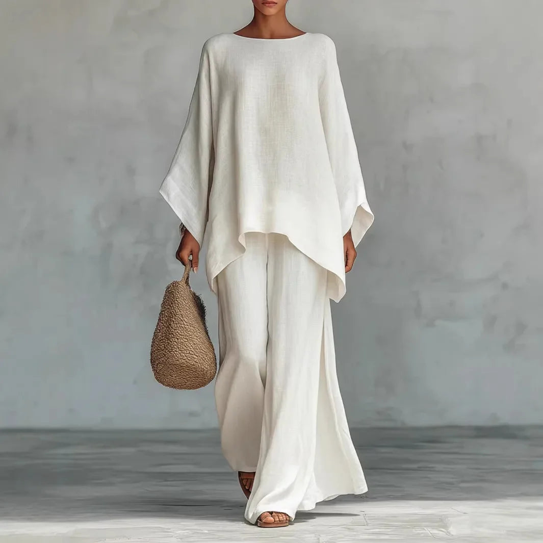 Apolline | Asymmetric Hem Oversized Top & Wide Leg Pants Set
