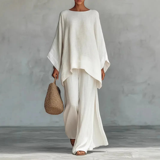 Apolline | Asymmetric Hem Oversized Top & Wide Leg Pants Set