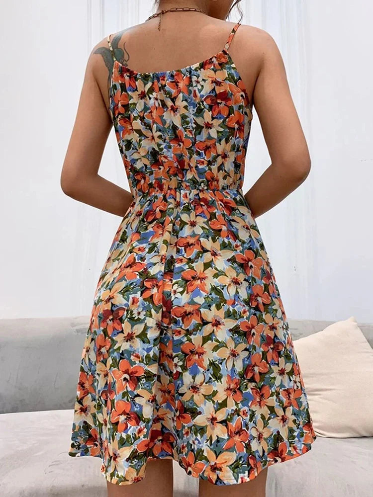 Marenia | Halter Floral Summer Midi Dress
