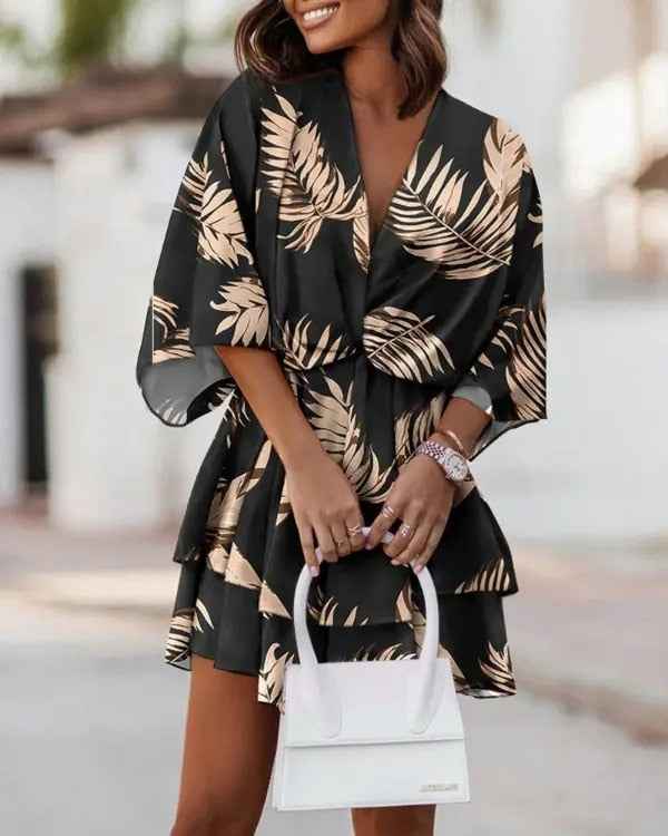 Florine | Floral V-Neck Wrap Mini Dress with Ruffles