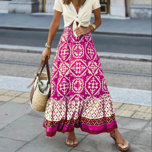Savanna | Boho Printed High Waisted Maxi Skirt
