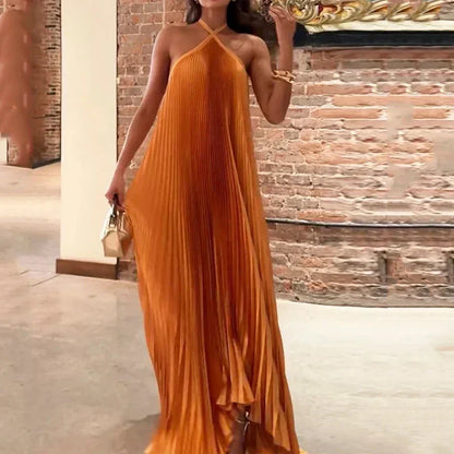 Carlotta | Wedding Guest Pleated Halter Maxi Dress