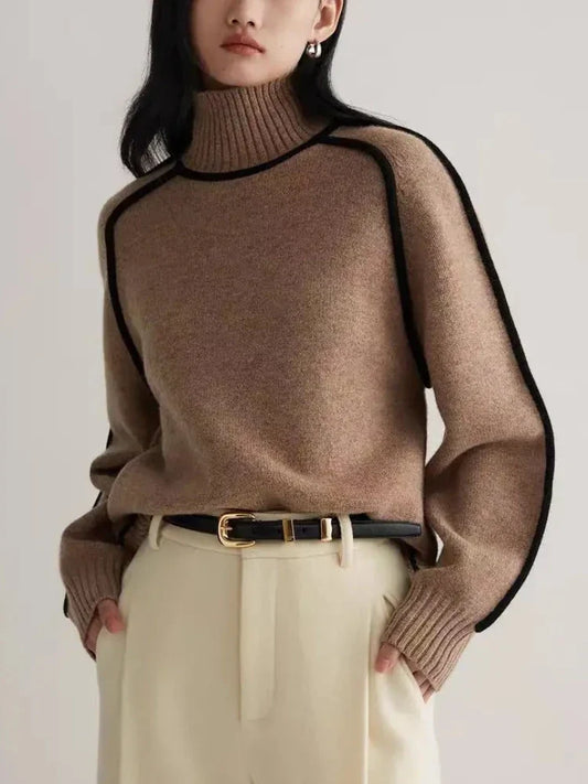Estrella contrast-seam turtleneck sweater for women