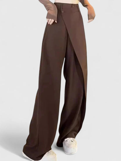 Sleek tailored trousers showing straight-leg cut