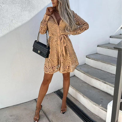 Lace V-neck mini dress front view