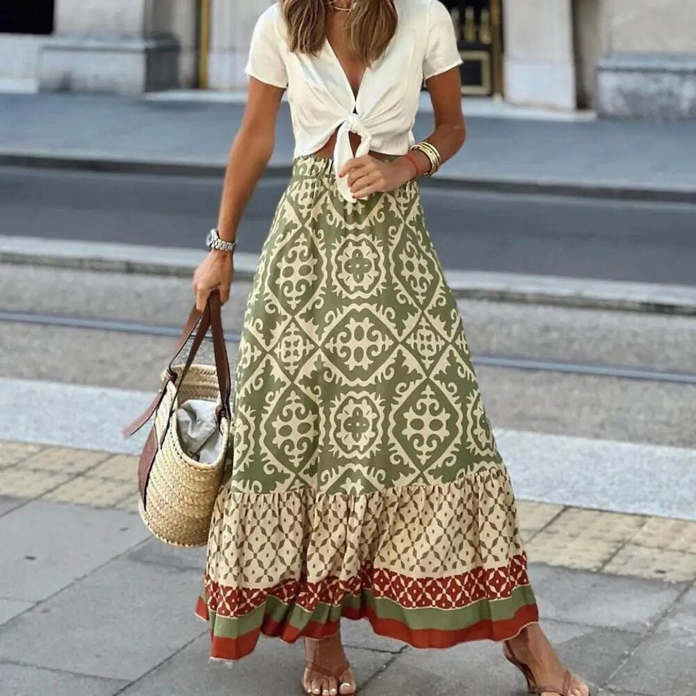 Savanna | Boho Printed High Waisted Maxi Skirt