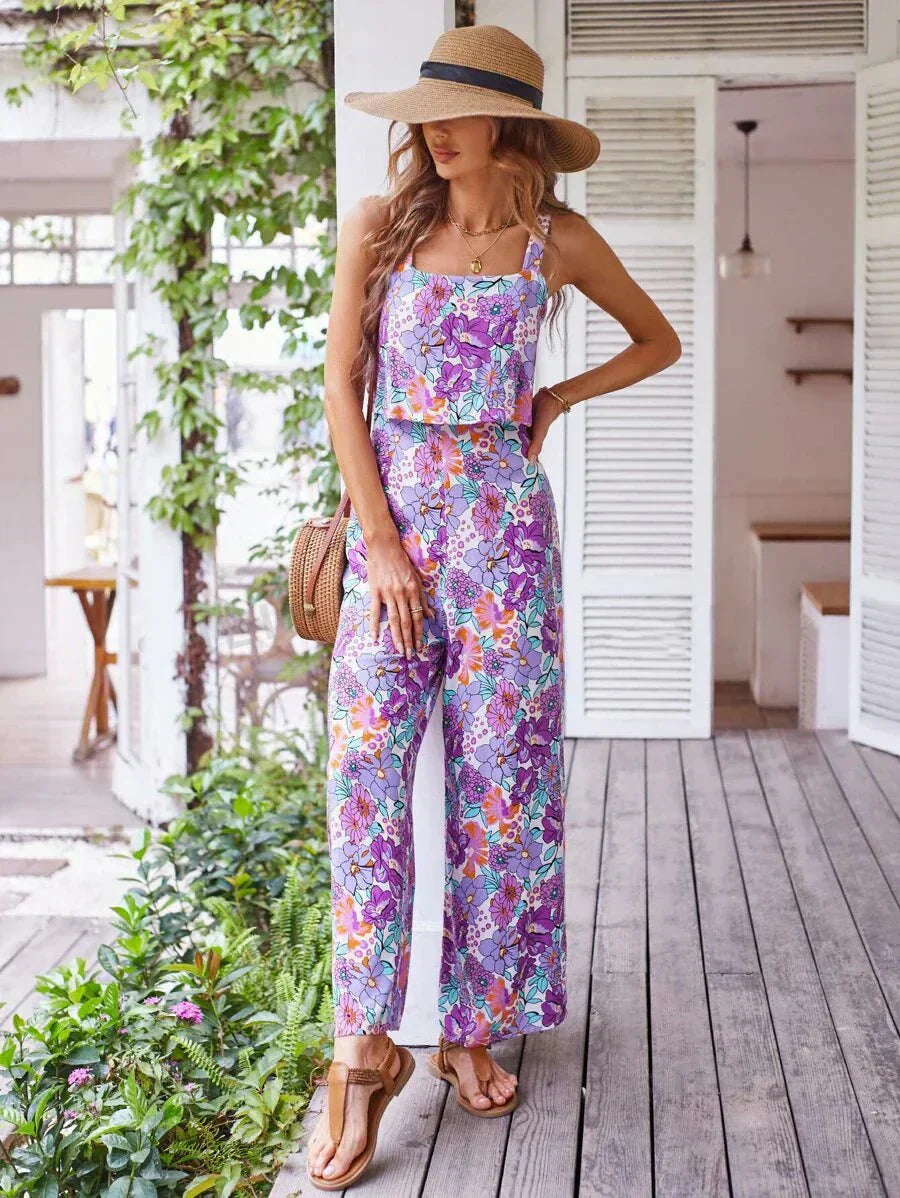 Floral print jumpsuit full-length view