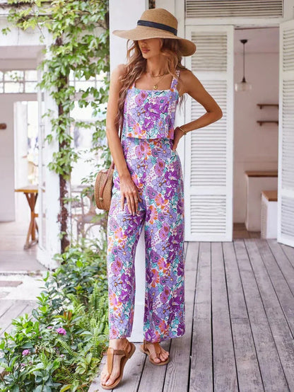 Floral print jumpsuit full-length view