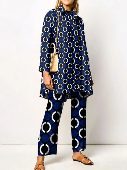 Clémence | Vintage Print Blouse & Trouser Two-Piece Set