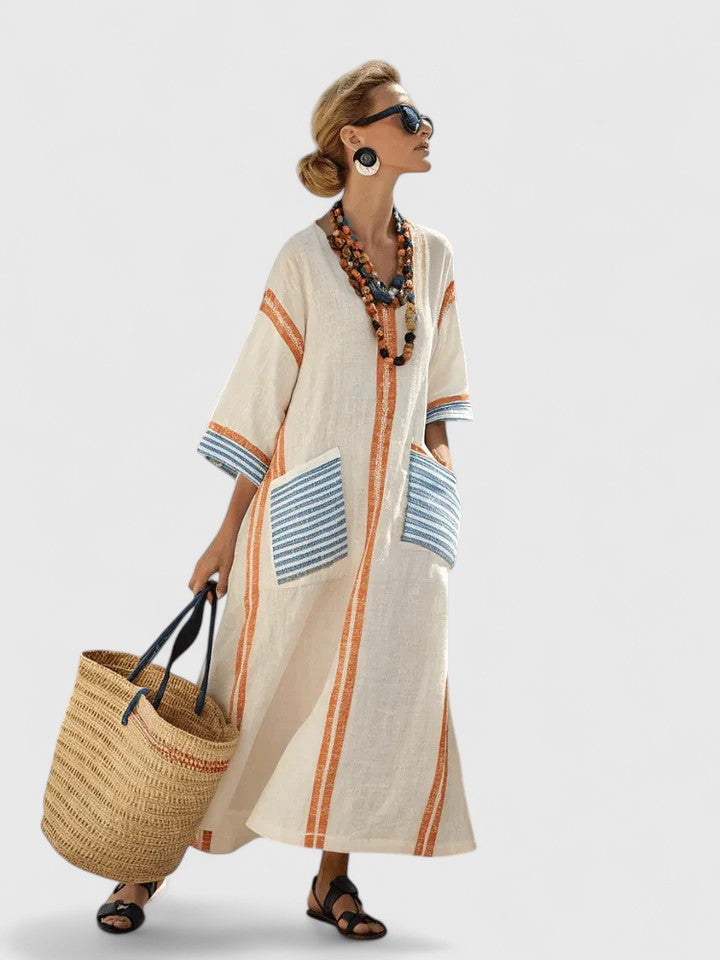 Kyvanna | V-Neck Striped Summer Maxi Dress