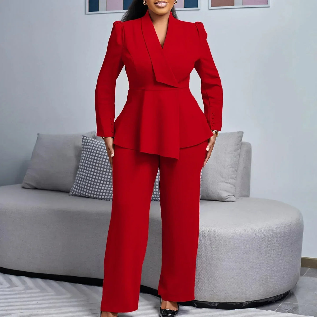 Maja peplum blazer and wide-leg pant suit, view 2