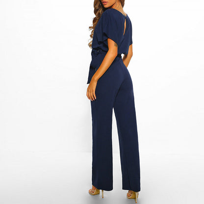 Wide-leg jumpsuit showing tie waist