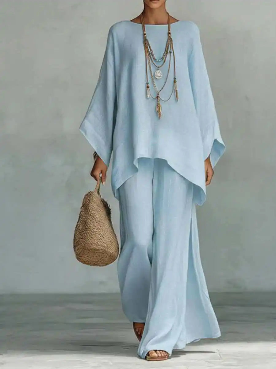 Apolline | Asymmetric Hem Oversized Top & Wide Leg Pants Set