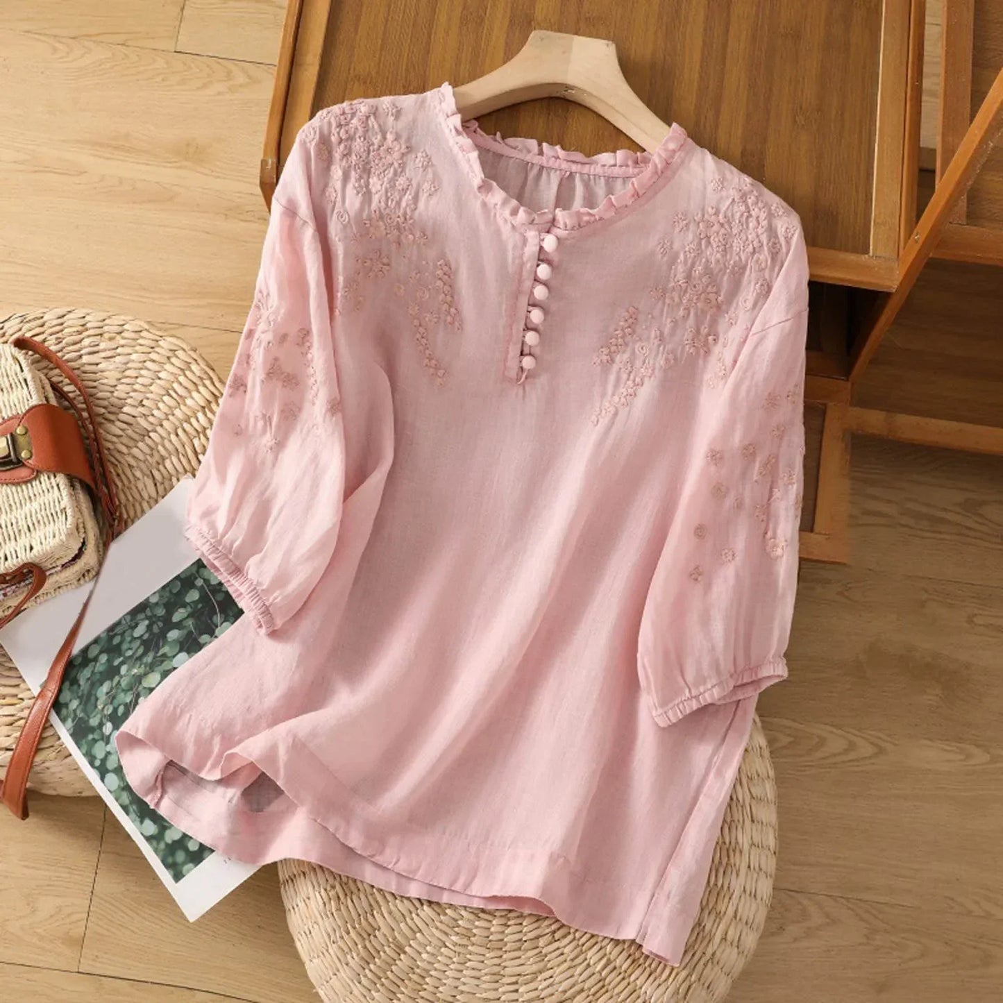 Danielle | Elegant Embroidered Button Blouse