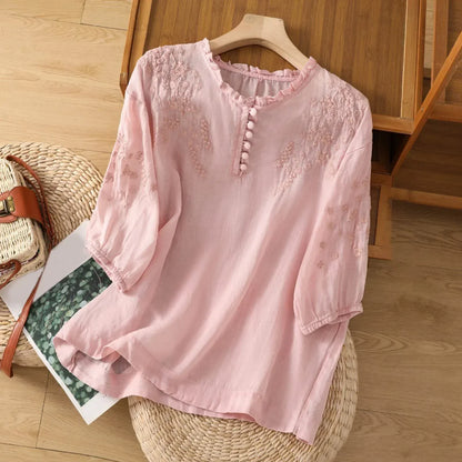 Danielle | Elegant Embroidered Button Blouse
