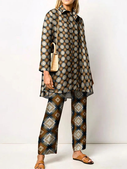 Clémence | Vintage Print Blouse & Trouser Two-Piece Set