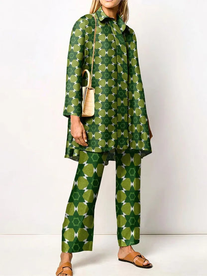 Clémence | Vintage Print Blouse & Trouser Two-Piece Set