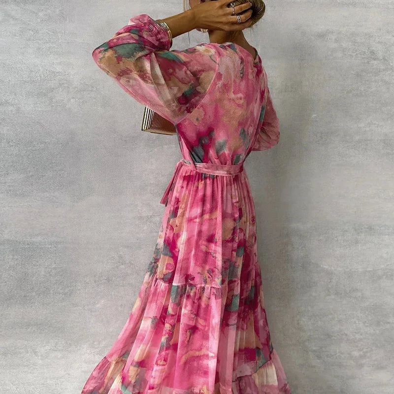 Tessoria | Floral Maxi Dress with Waist Tie