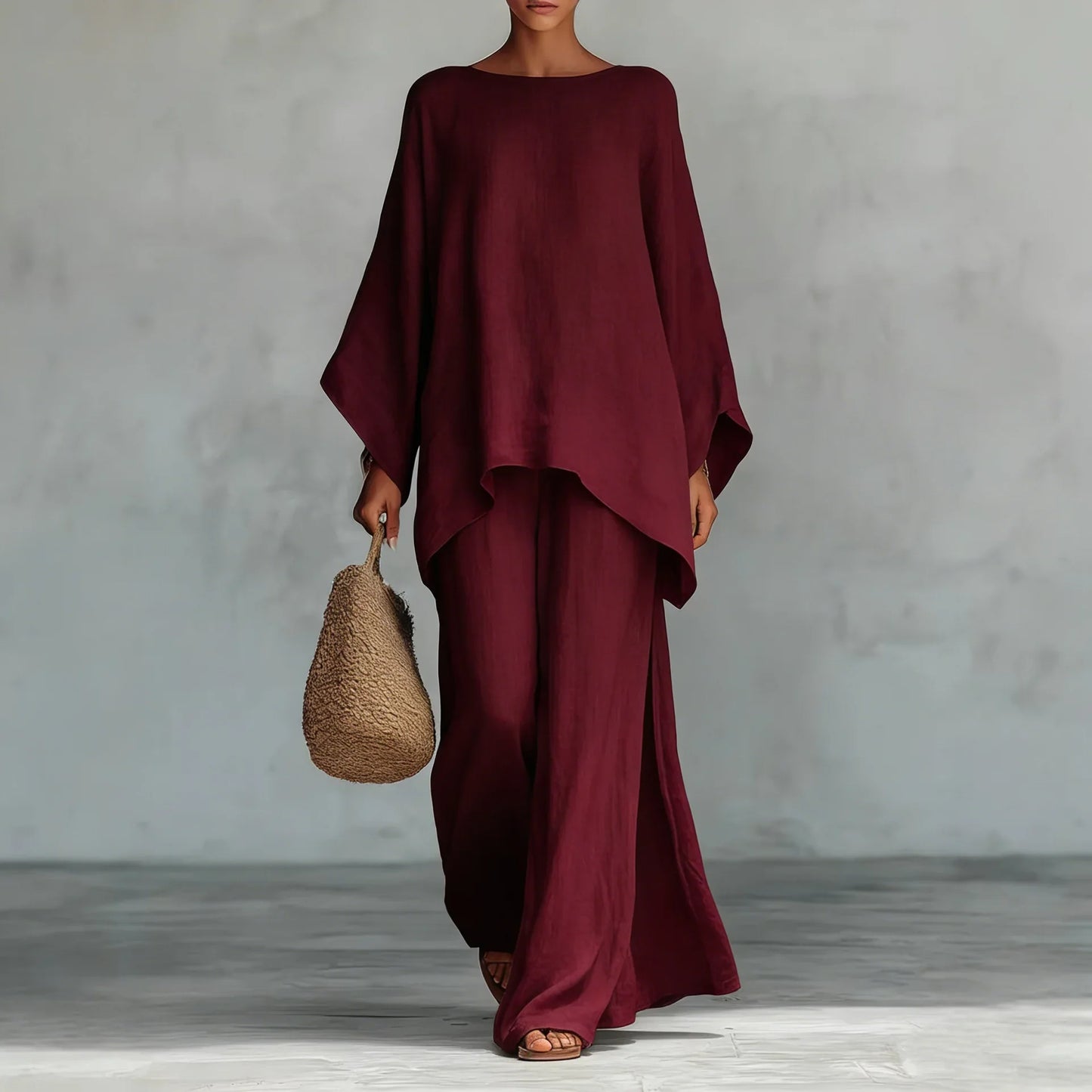 Apolline | Asymmetric Hem Oversized Top & Wide Leg Pants Set