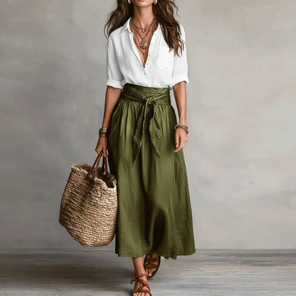 Octavie | Button-Down Blouse & Tie-Waist Midi Skirt Set