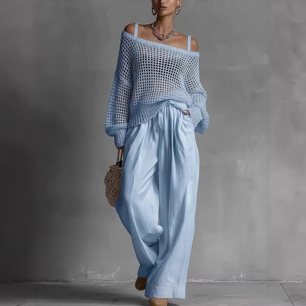 Elvenna women's off-shoulder top and wide-leg set