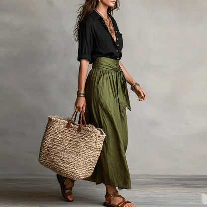 Octavie | Button-Down Blouse & Tie-Waist Midi Skirt Set