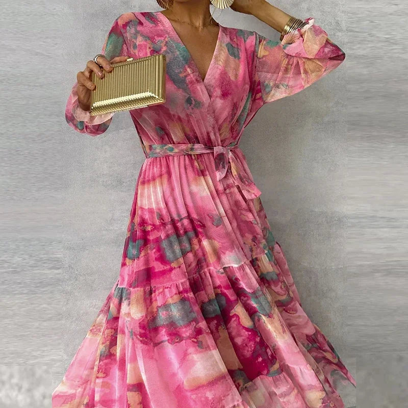 Tessoria | Floral Maxi Dress with Waist Tie
