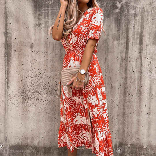 Posy | Floral Smocked Side Split Midi Dress