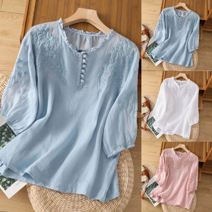 Danielle | Elegant Embroidered Button Blouse