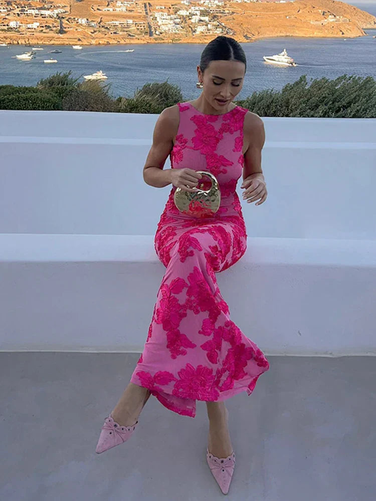 Floral maxi dress detail view