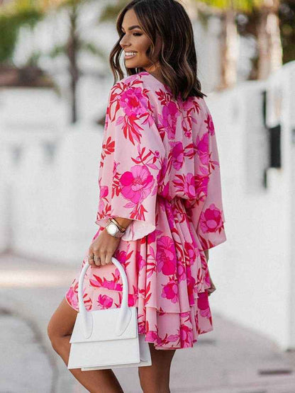 Florine | Floral V-Neck Wrap Mini Dress with Ruffles