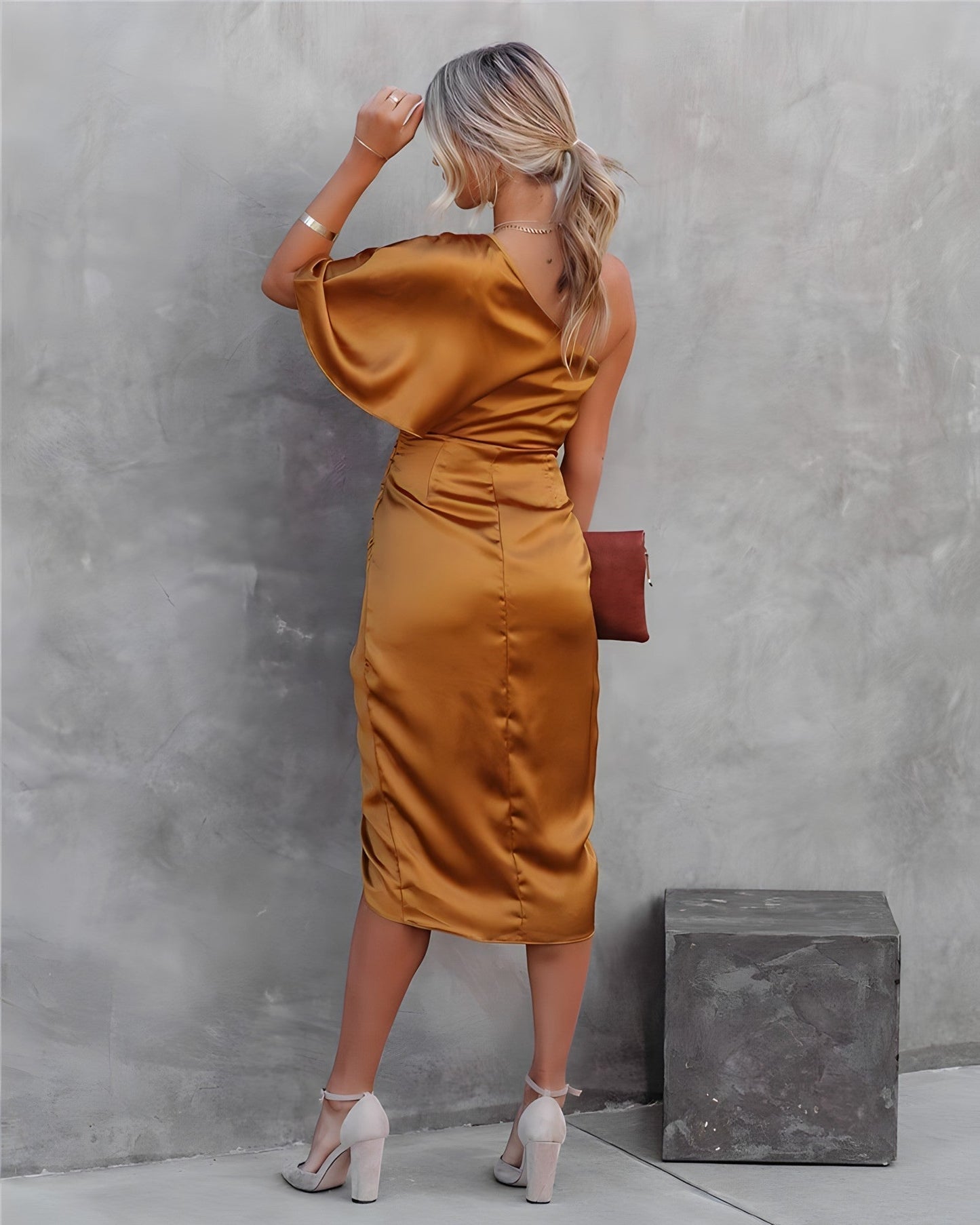 Seraphina | One-Shoulder Satin Wrap Midi Dress