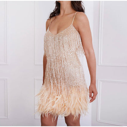 Annika sequin mini dress fitted bodice detail
