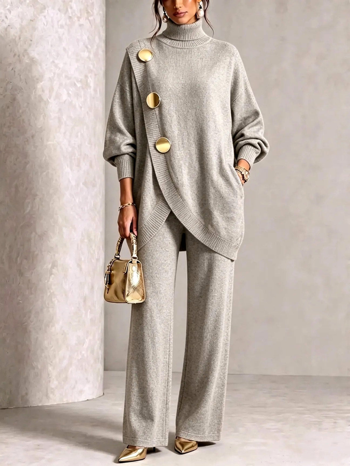 Hedda turtleneck sweater and wide-leg pants set, view 3