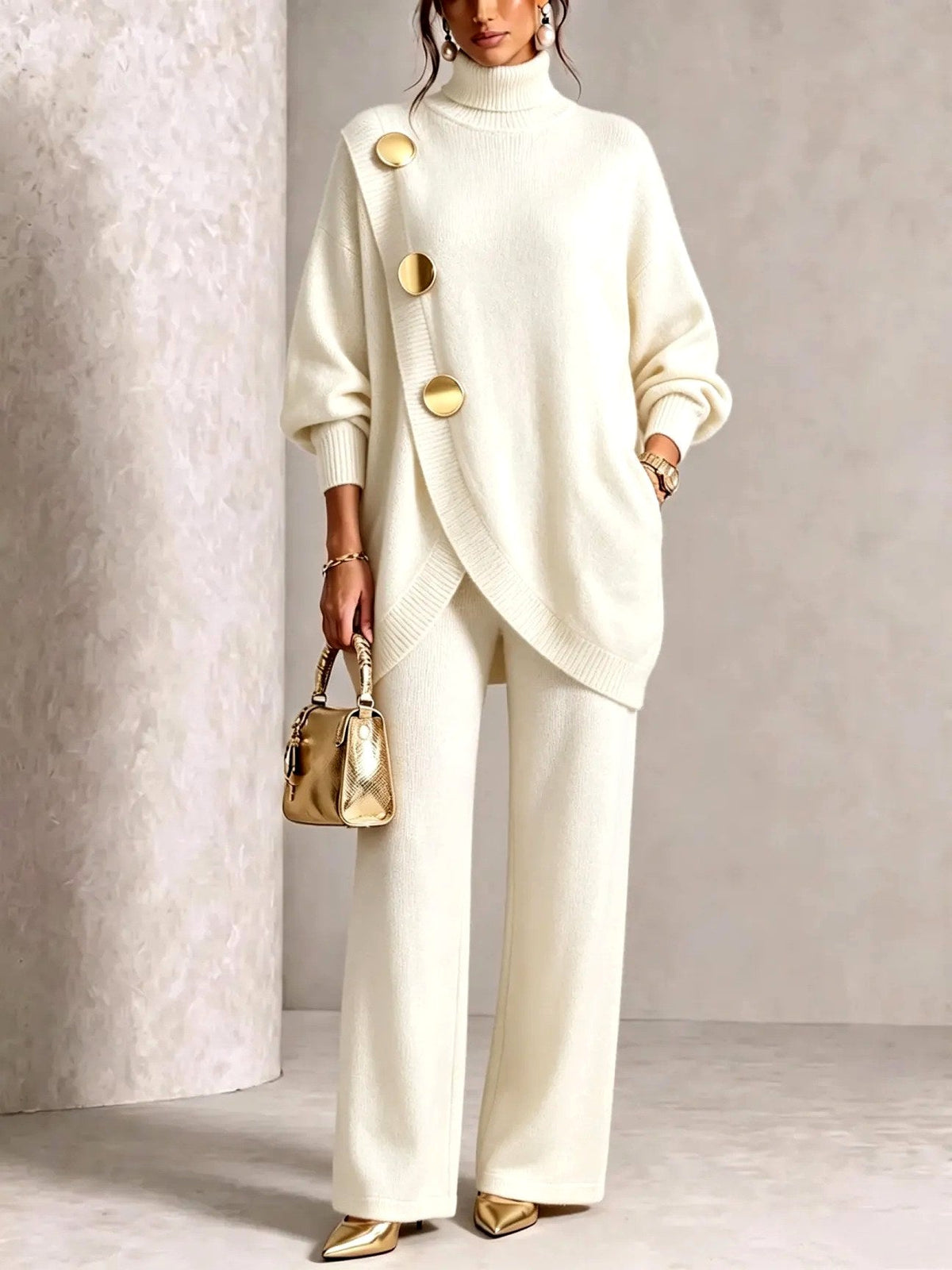 Hedda turtleneck sweater and wide-leg pants set, view 4