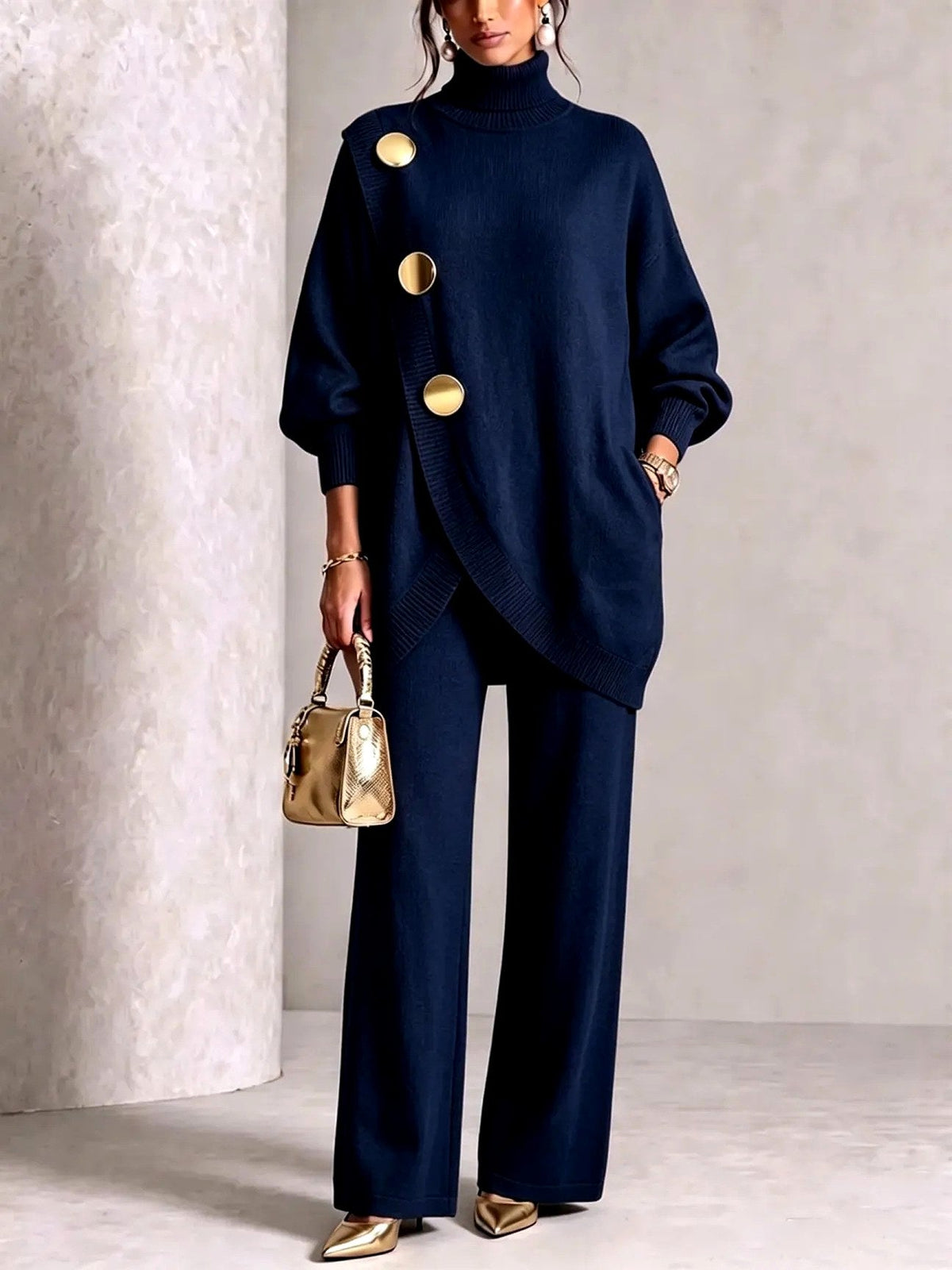Hedda turtleneck sweater and wide-leg pants set, view 5