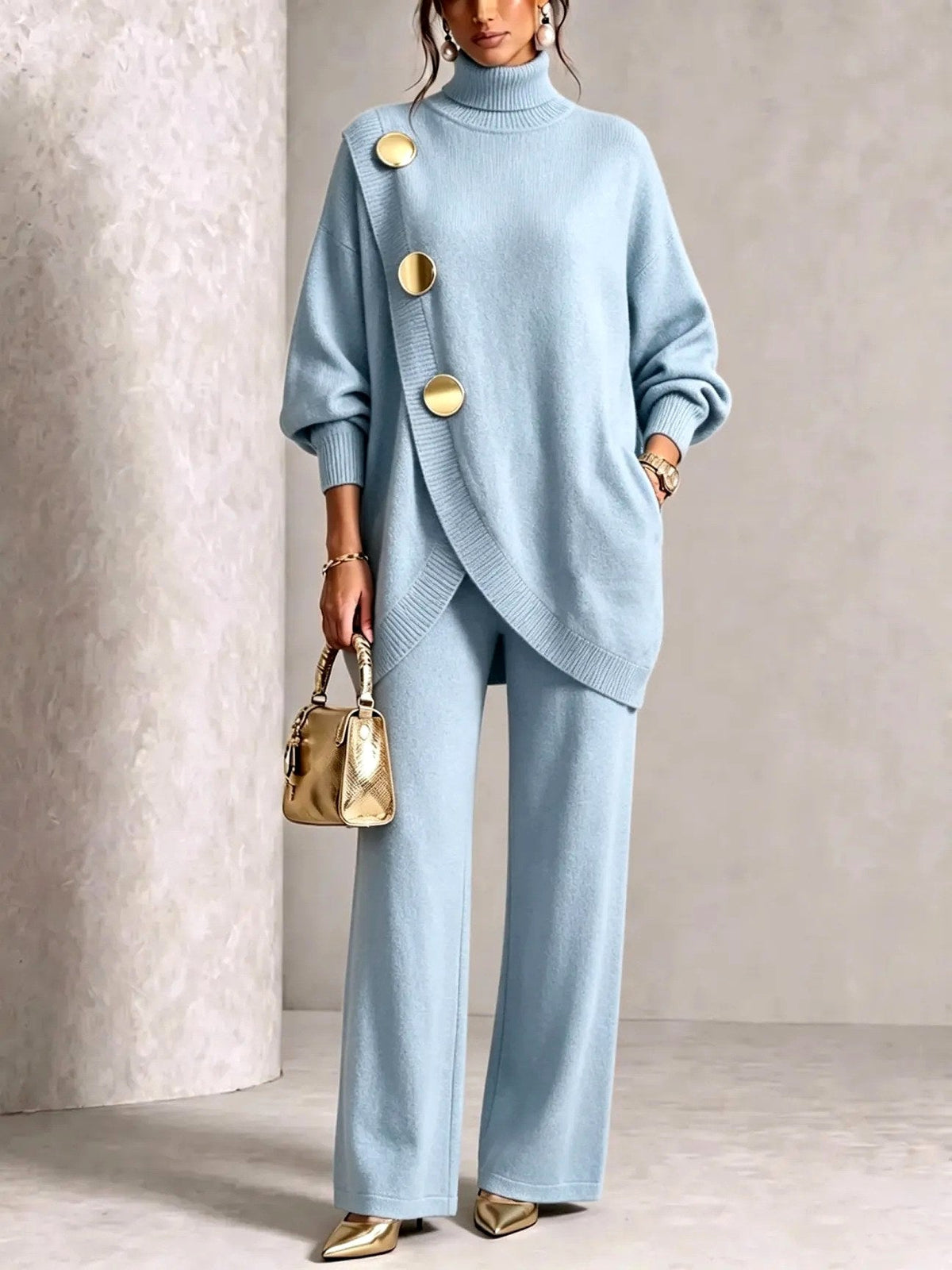 Hedda turtleneck sweater and wide-leg pants set, view 6
